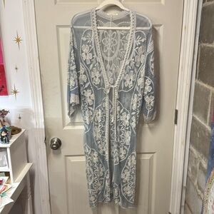 Delicate light blue and white kimono